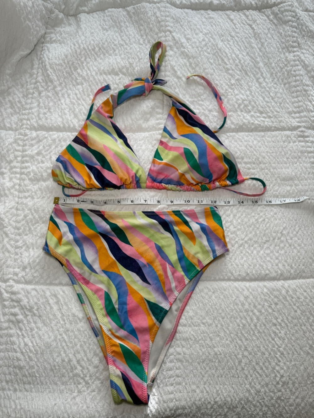 H&M Multicolor Wave-Print Triangle Bikini Set Size 6